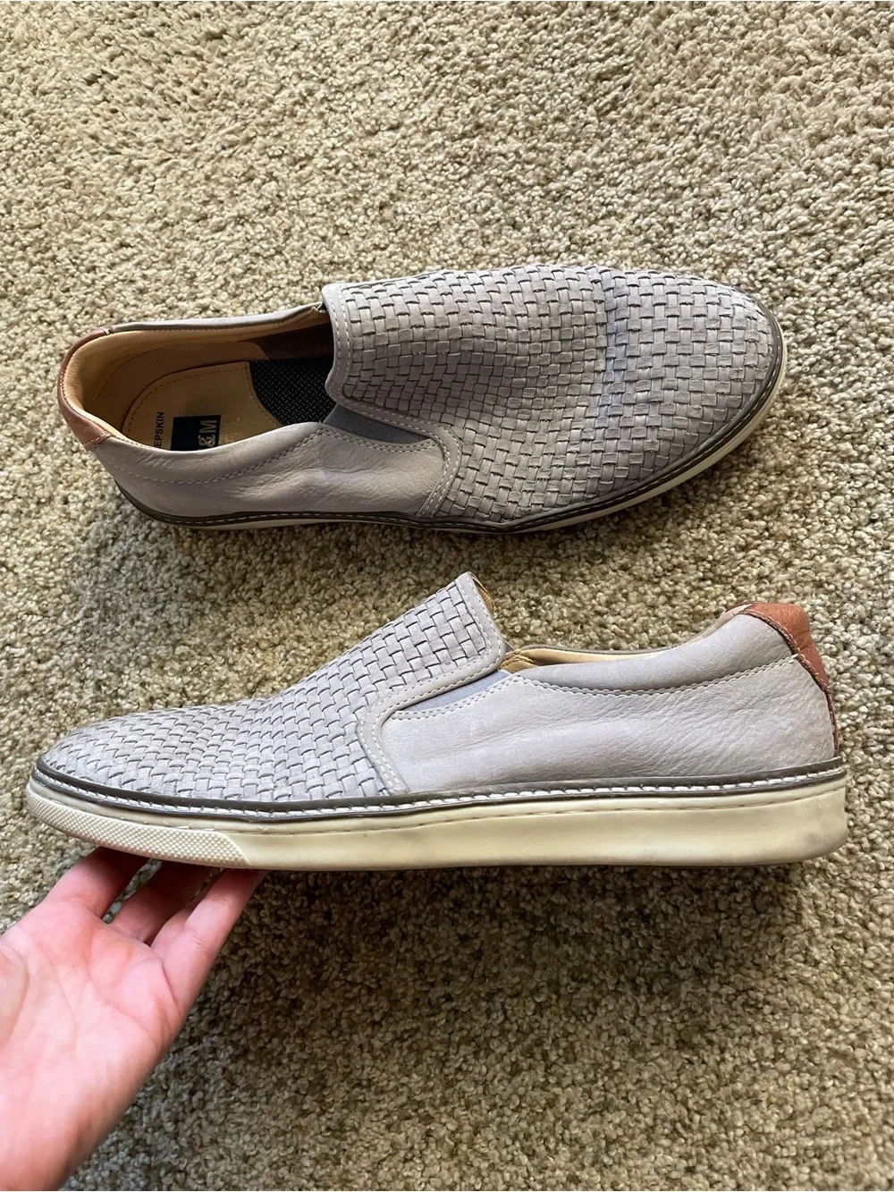 Johnston and Murphy Men Gray sheepskin Woven Slip-On Shoes 11.5 classic minimal